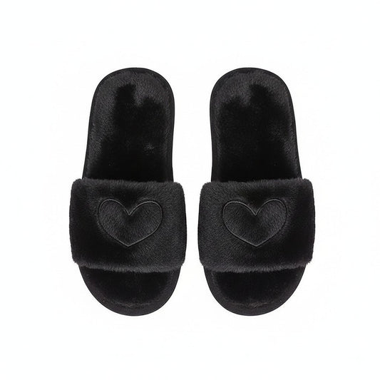 Plush Heart Detail Slide Slippers with Cushioned Sole