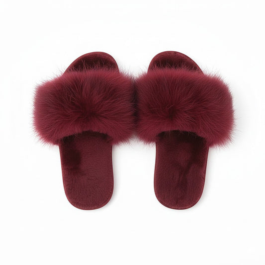 Plush Faux Fur Slide Slippers with Fluffy Strap