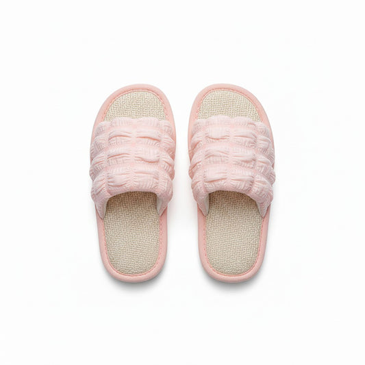 Textured Indoor Slide Slippers with Cushioned Sole and Breathable Woven Footbed