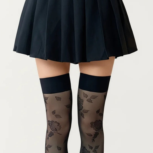 Sheer Floral Over The Knee Socks, Stretch Fit Lightweight Patterned Thigh High Stockings