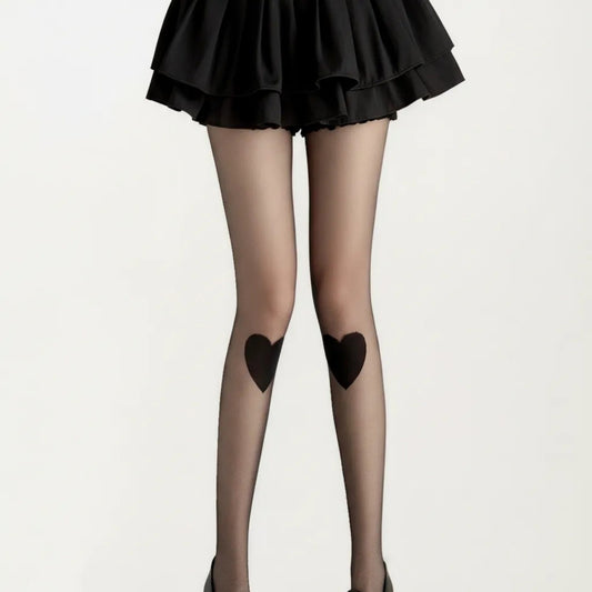 Sheer Heart Knee Patch Tights with Stretch Fit, Lightweight Pantyhose Stockings