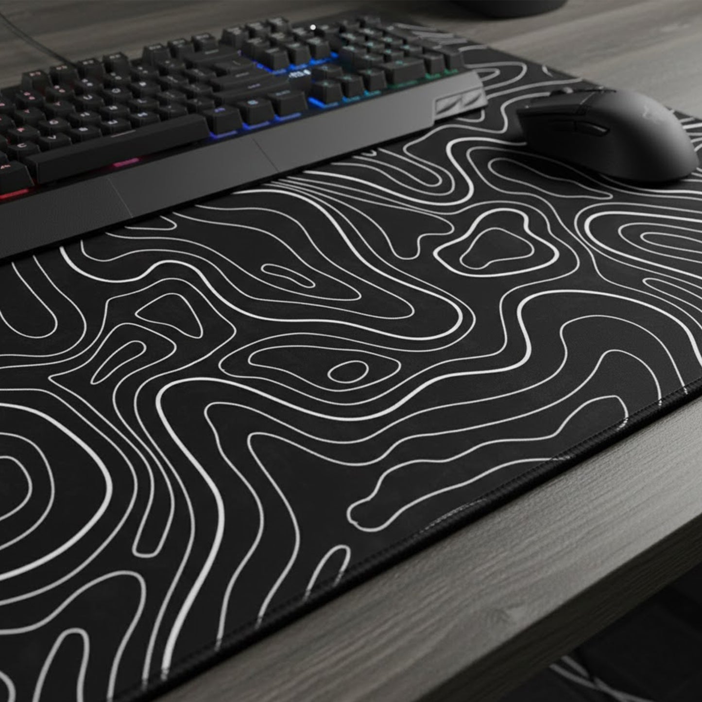 Extended Gaming Mouse Pad Large Desk Mat with Modern Topographic Pattern for Office