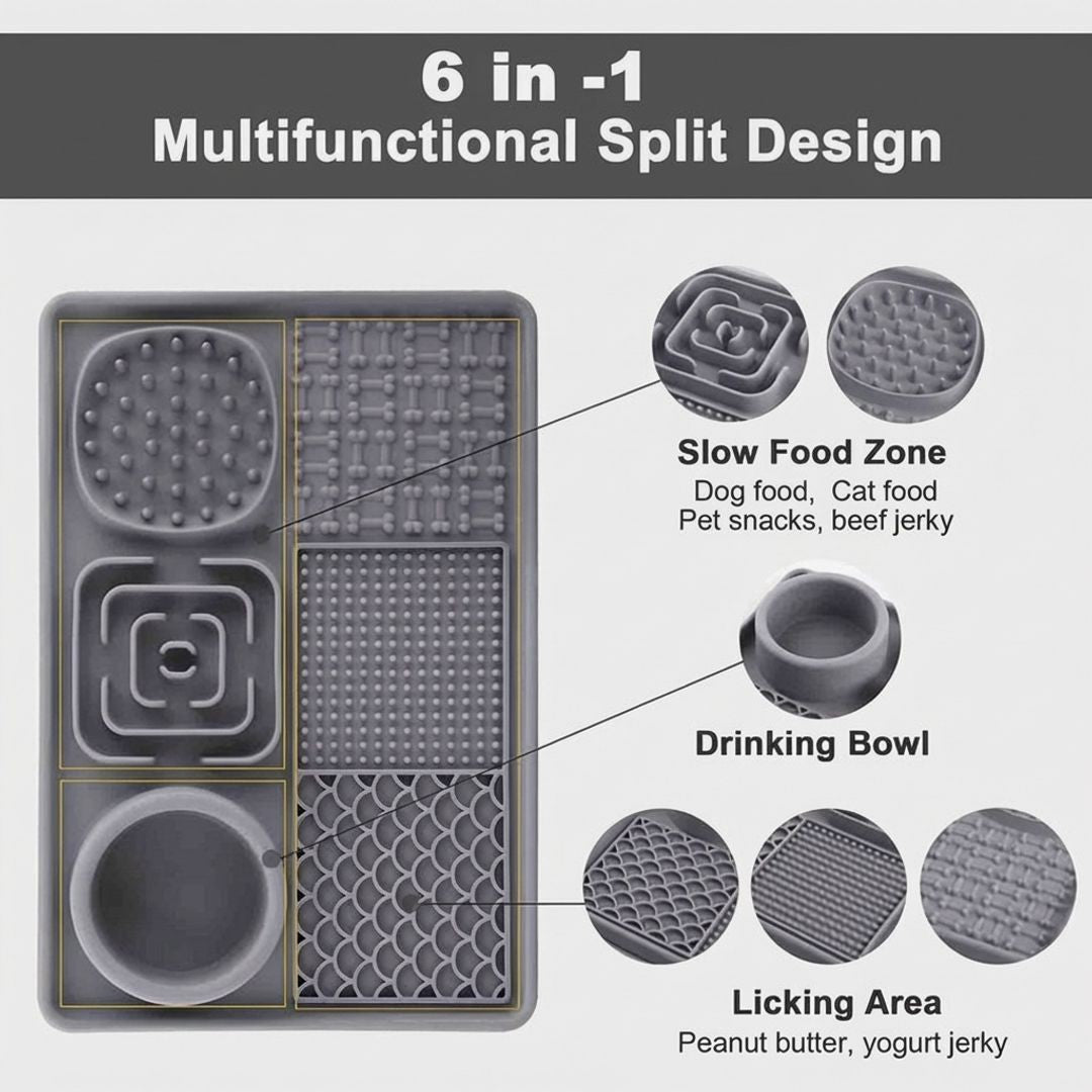 6 in 1 Dog Lick Mat Slow Feeder with Bowl Multifunction Pet Feeding Mat Non Slip Silicone