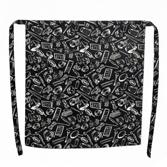 Kitchen Waist Apron with Chef Print Design Half Apron for Cooking Baking Serving Cleaning