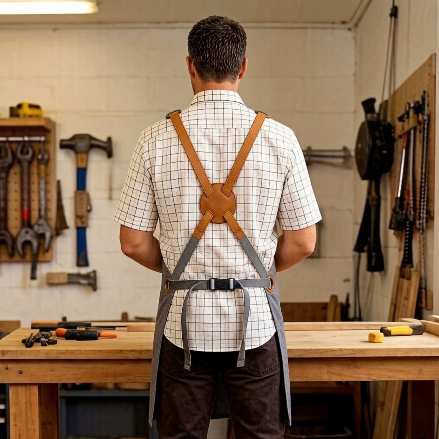 Heavy Duty Cotton Tool Apron with Adjustable Cross Back Straps Multi Pocket Utility Work Apron