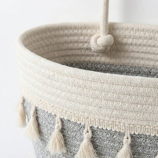3 Tier Hanging Storage Basket Cotton Rope Wall Organizer Tassel Decorative Storage