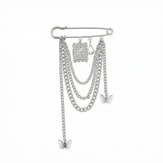 Safety Pin Brooch Chain Tassel Butterfly Charm Rose Pendant Statement Design