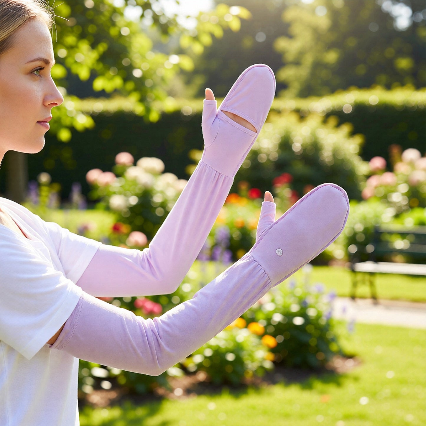 UV Protection Arm Sleeves with Thumb Holes Adjustable Cuff Cooling Sun Sleeves for Outdoor Use