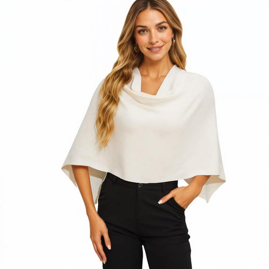 Knit Shoulder Wrap with Draped Neckline and Asymmetrical Hem 25.5in