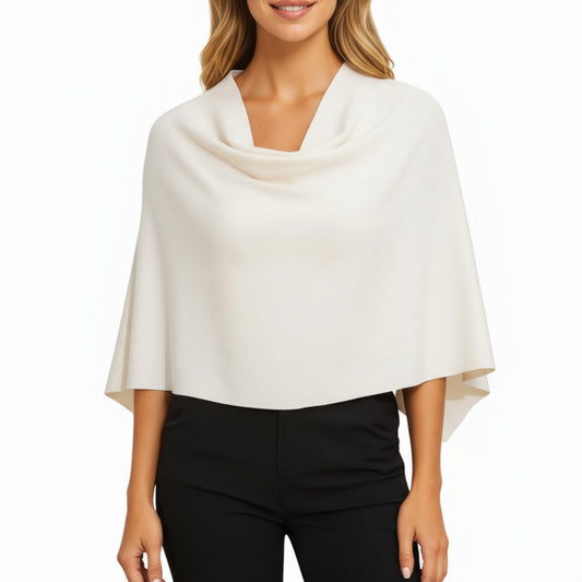 Knit Shoulder Wrap with Draped Neckline and Asymmetrical Hem 25.5in