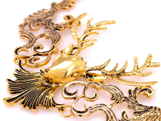 Moose Head Chain Necklace With Deately Painted Black Accents