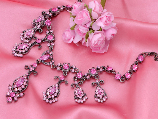 Fuchsia Rose Pink Princess Cascade Dress Necklace Earring Set