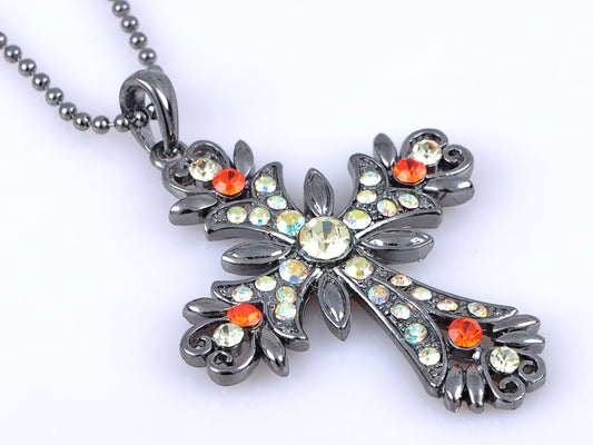Orange Colorful Cross Pendant Chain Necklace