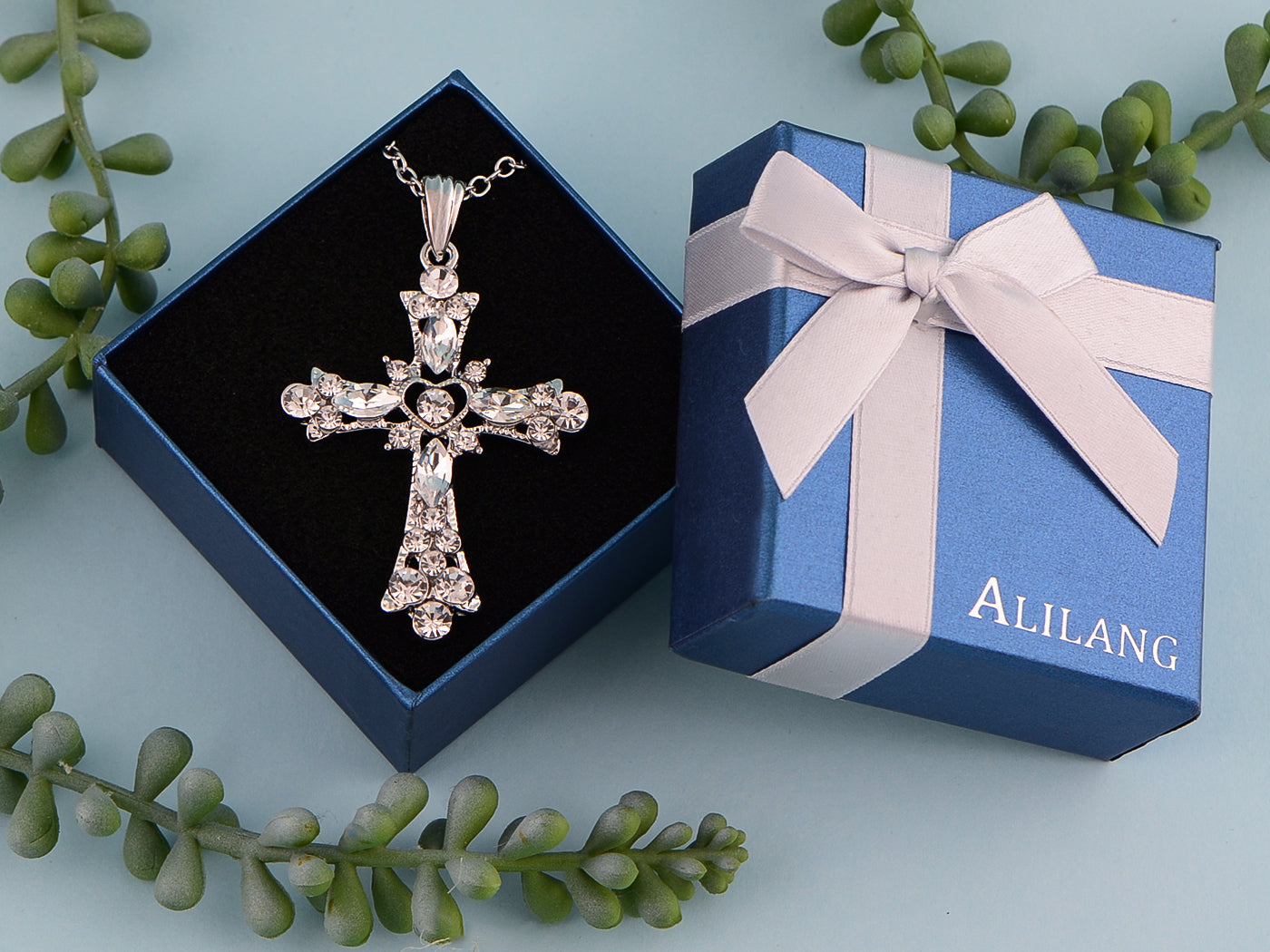 Gothic Black Inspirational Holy Cross Love God Heart Pendant Necklace