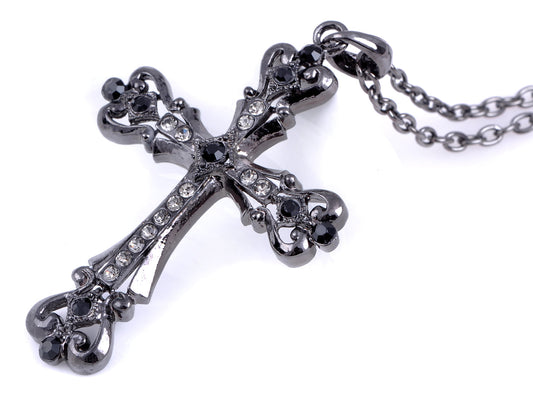 Gun Black Celtic Cross Pendant Necklace