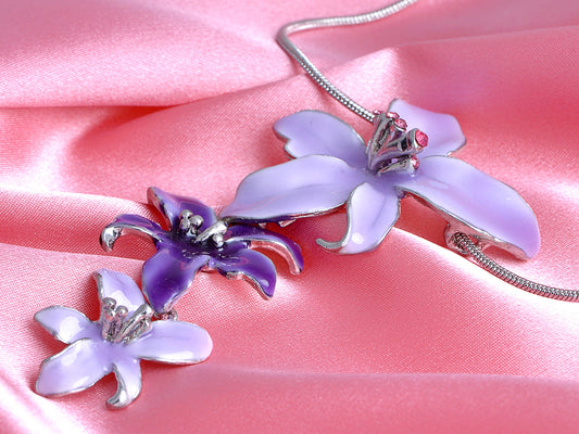 Pink Purple Hawaiian Flower Necklace Earrings Set