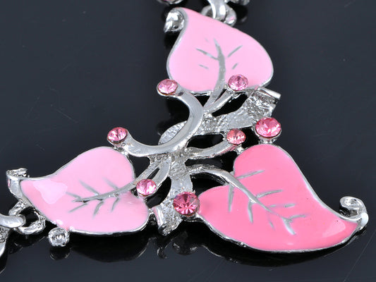 Floral Rose Leaves Vine Branch Enamel Necklace Earring Set
