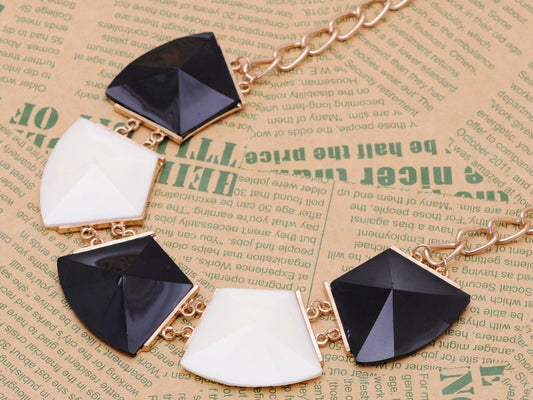 Five Black Onyx Opal Gold Chain Statement Necklace