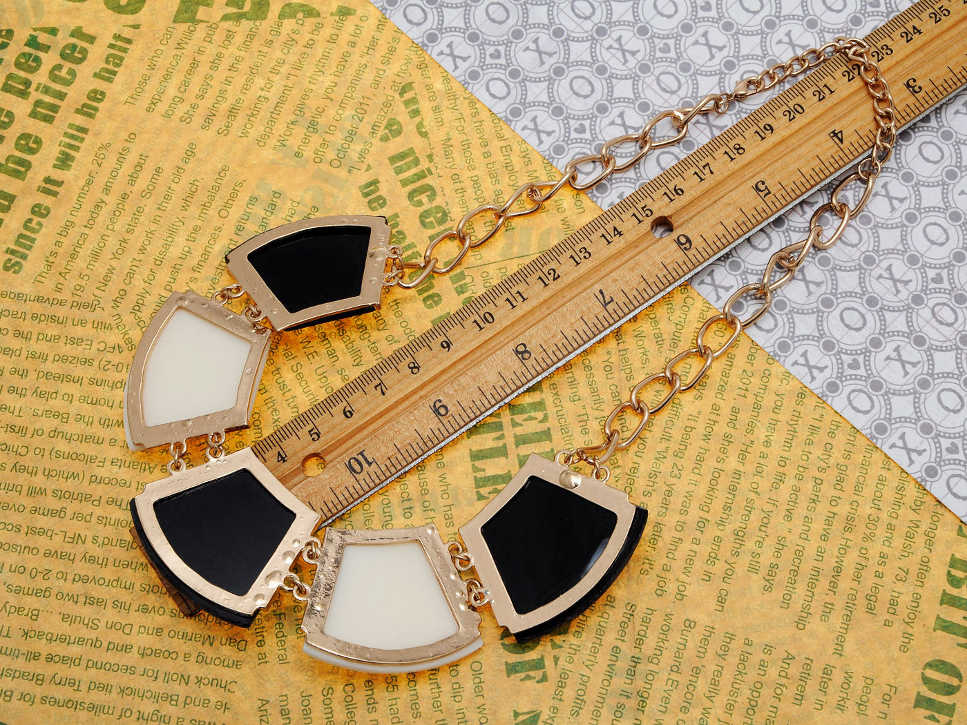 Five Black Onyx Opal Gold Chain Statement Necklace