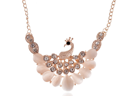 Peacock Bird Encrusted Necklace W Opalescent Ss