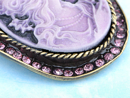 Purple Amethyst Cameo Lady Maiden Pendant Necklace