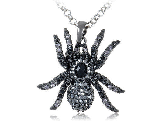 Hematite Czech Spider Pendant Necklace Black Purple Gun