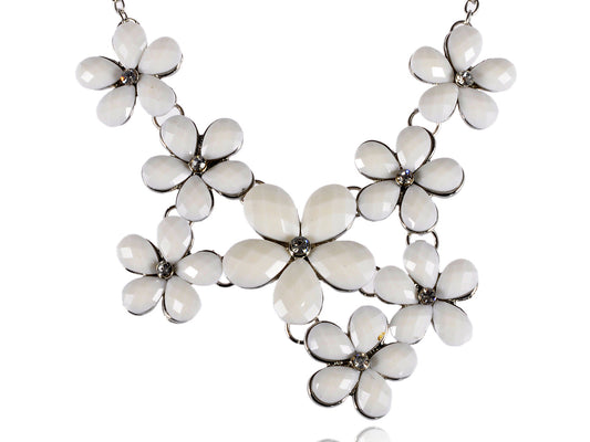 Wedding Spring Cream Color White Flower Bib Statement Necklace
