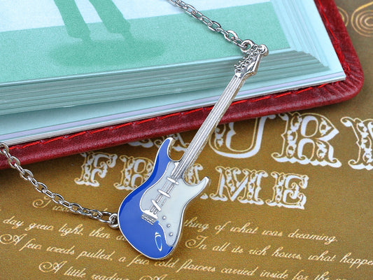 Fun Enamel Painted Rockstar Guitar Pendant Necklace