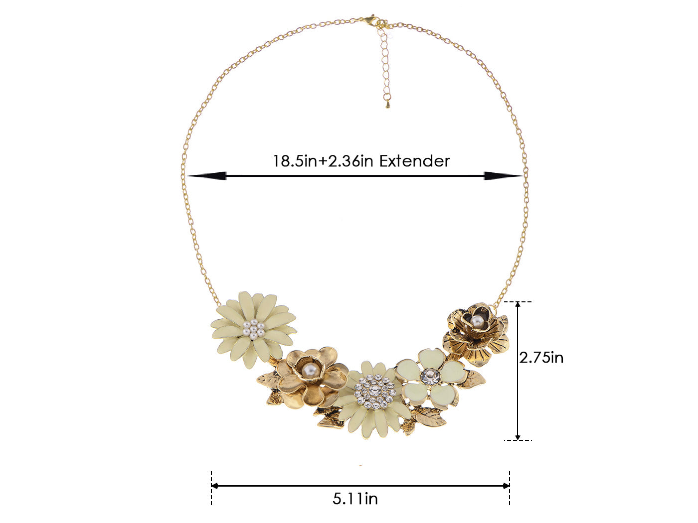 Flower Pearl Statement Bib Necklace With Gray Yellow Enamel