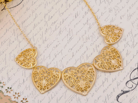 Matte Gold Contemporary Floral Heart Necklace