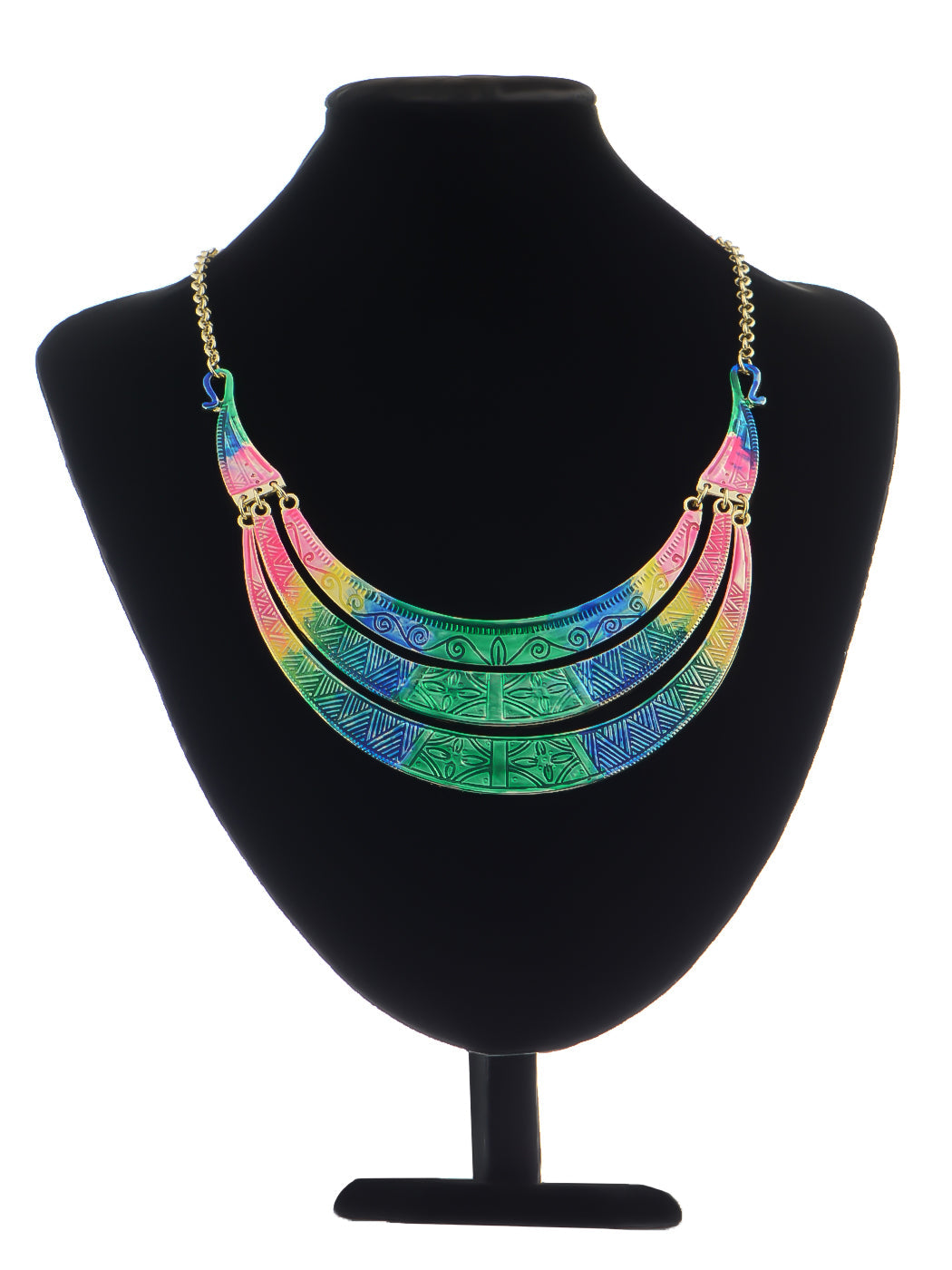 Matte Filigree Floral Cut Out Statement Bib Collar Necklace