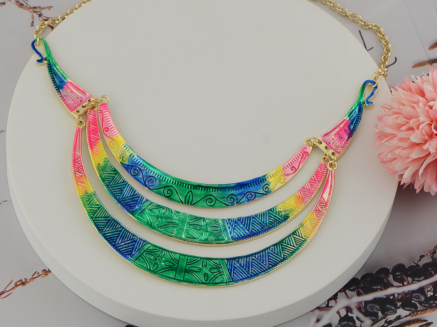 Matte Filigree Floral Cut Out Statement Bib Collar Necklace