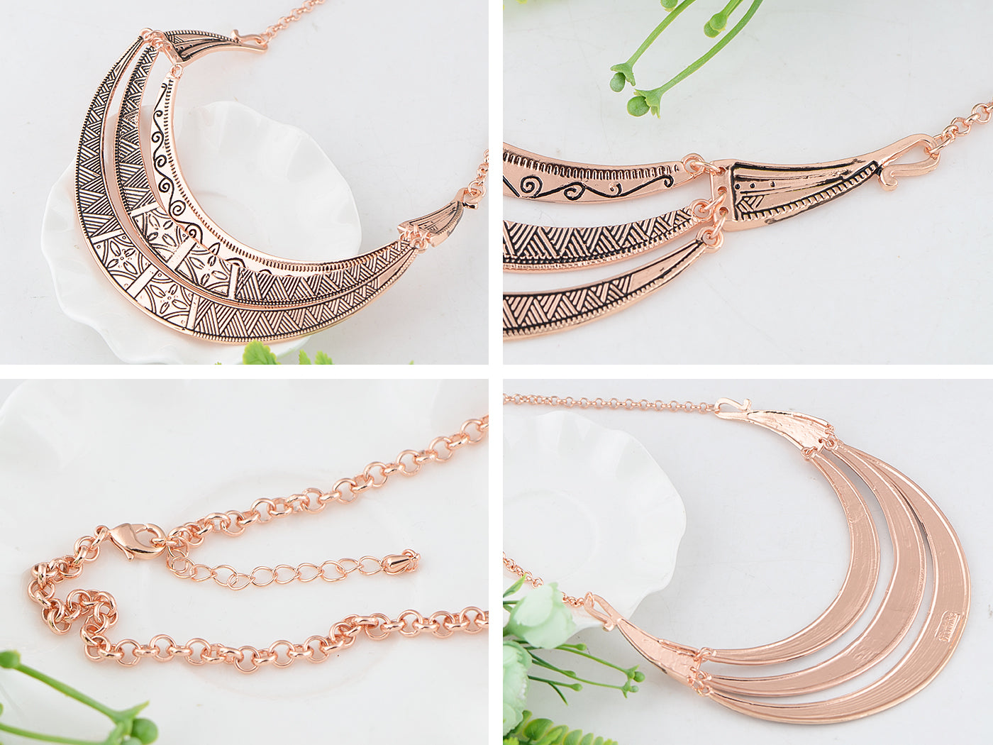 Matte Filigree Floral Cut Out Statement Bib Collar Necklace