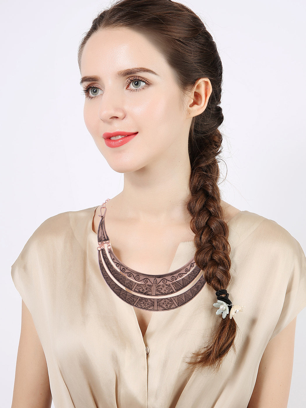 Matte Filigree Floral Cut Out Statement Bib Collar Necklace