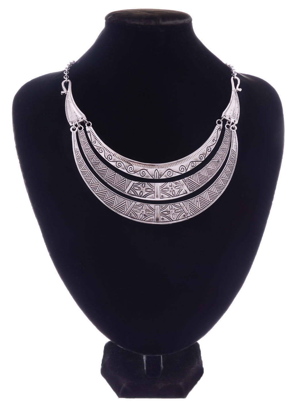 Matte Filigree Floral Cut Out Statement Bib Collar Necklace