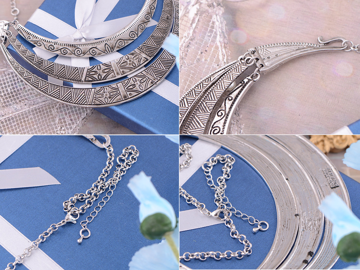 Matte Filigree Floral Cut Out Statement Bib Collar Necklace