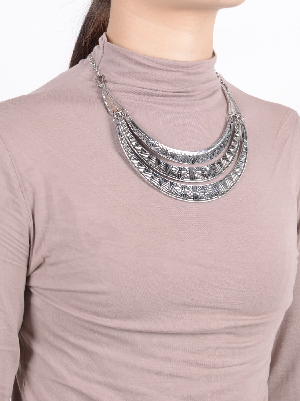 Matte Filigree Floral Cut Out Statement Bib Collar Necklace