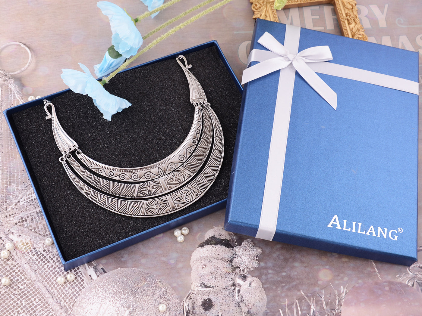 Matte Filigree Floral Cut Out Statement Bib Collar Necklace