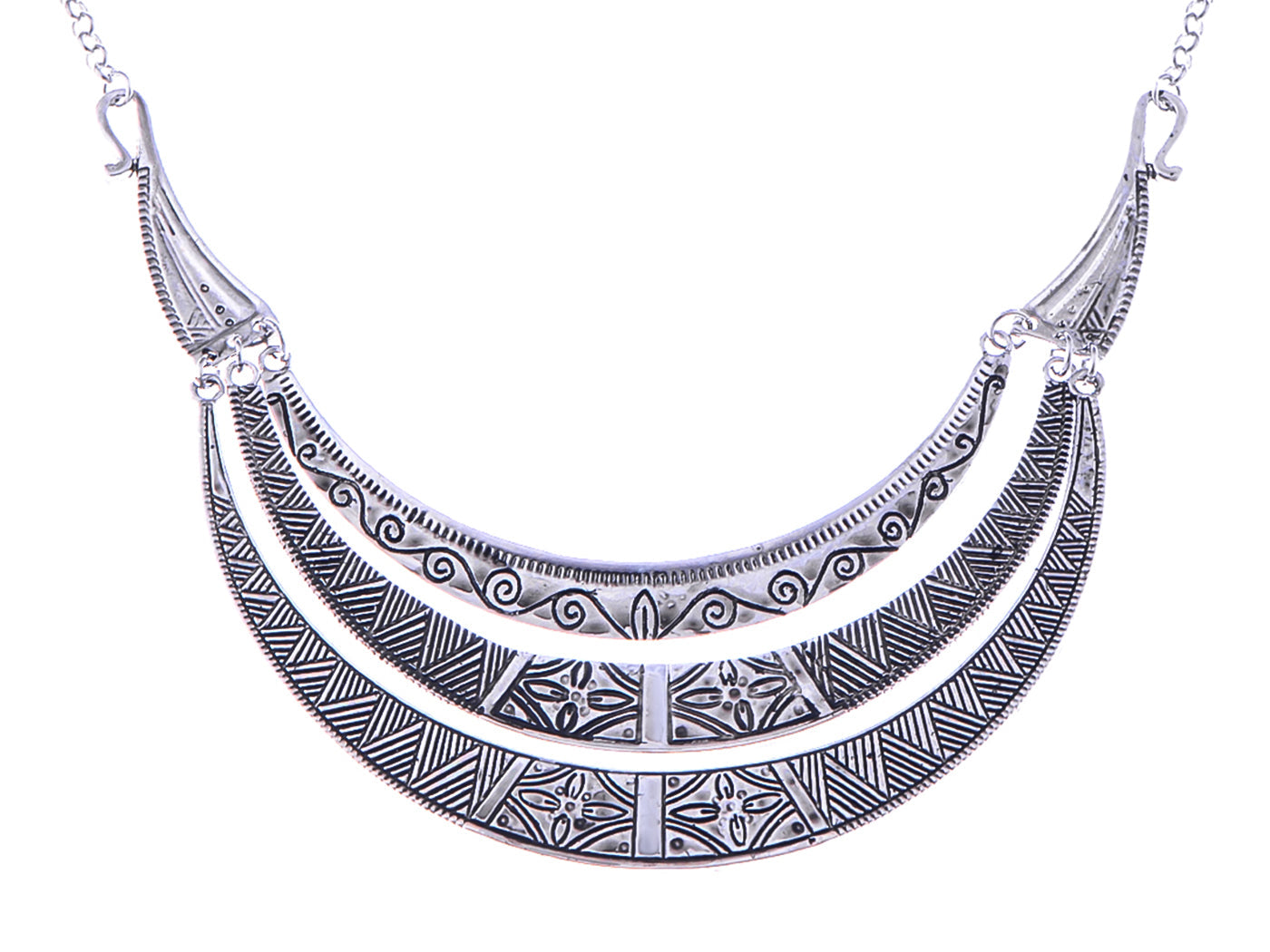 Matte Filigree Floral Cut Out Statement Bib Collar Necklace