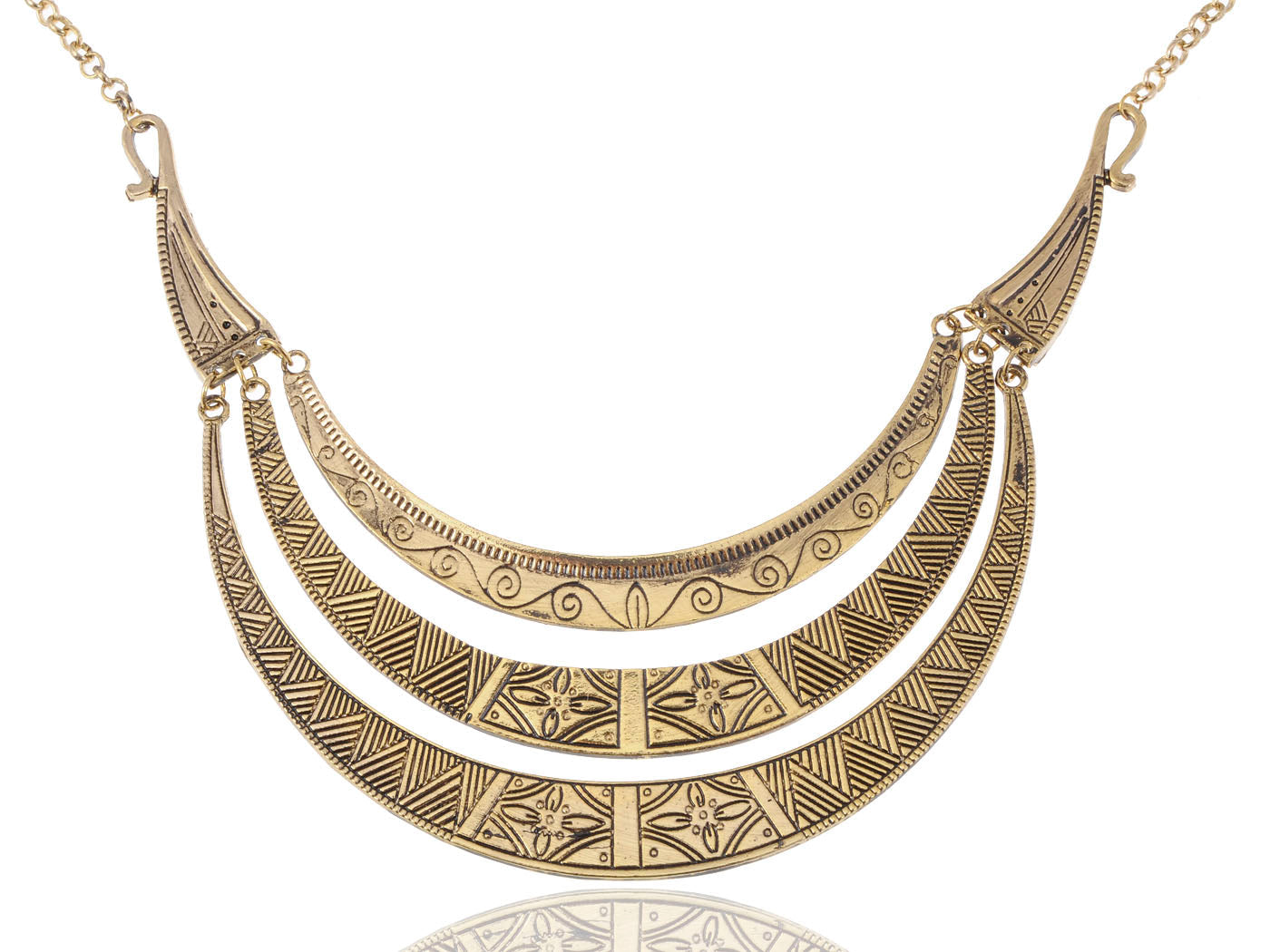 Matte Filigree Floral Cut Out Statement Bib Collar Necklace