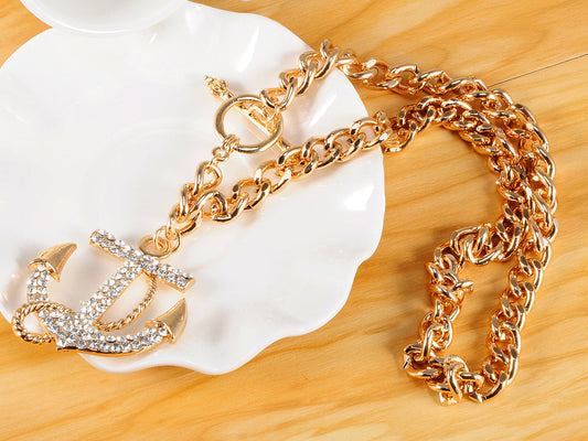 Embellished Anchor Pendant Short Chain Necklace
