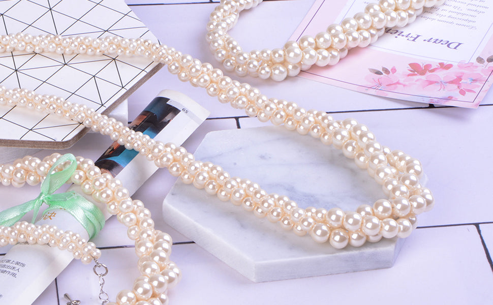 Pearl Multi Strand Twisted Wedding Party Necklace