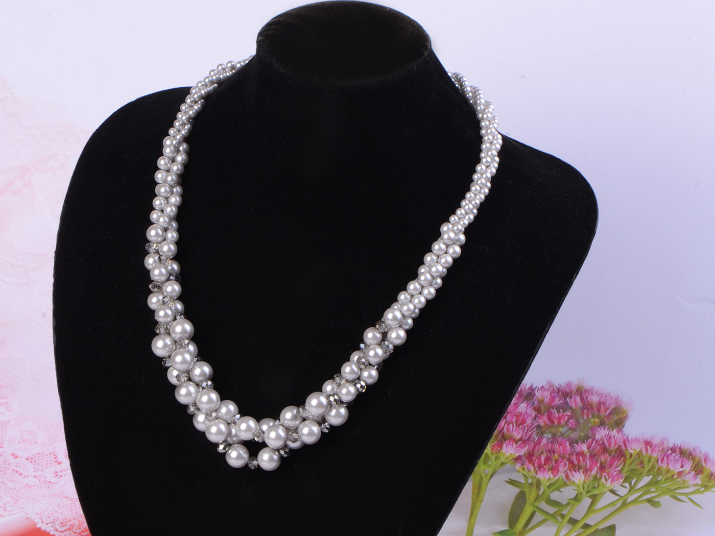 Pearl Multi Strand Twisted Wedding Party Necklace