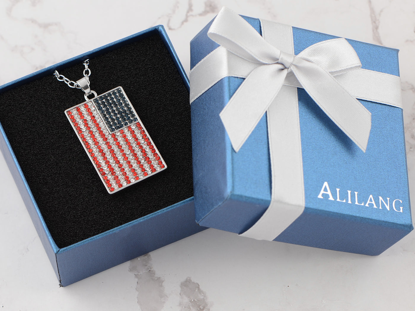 Alilang American Flag Jewelry Red Blue Crystal Rhinestones Necklace Pendant