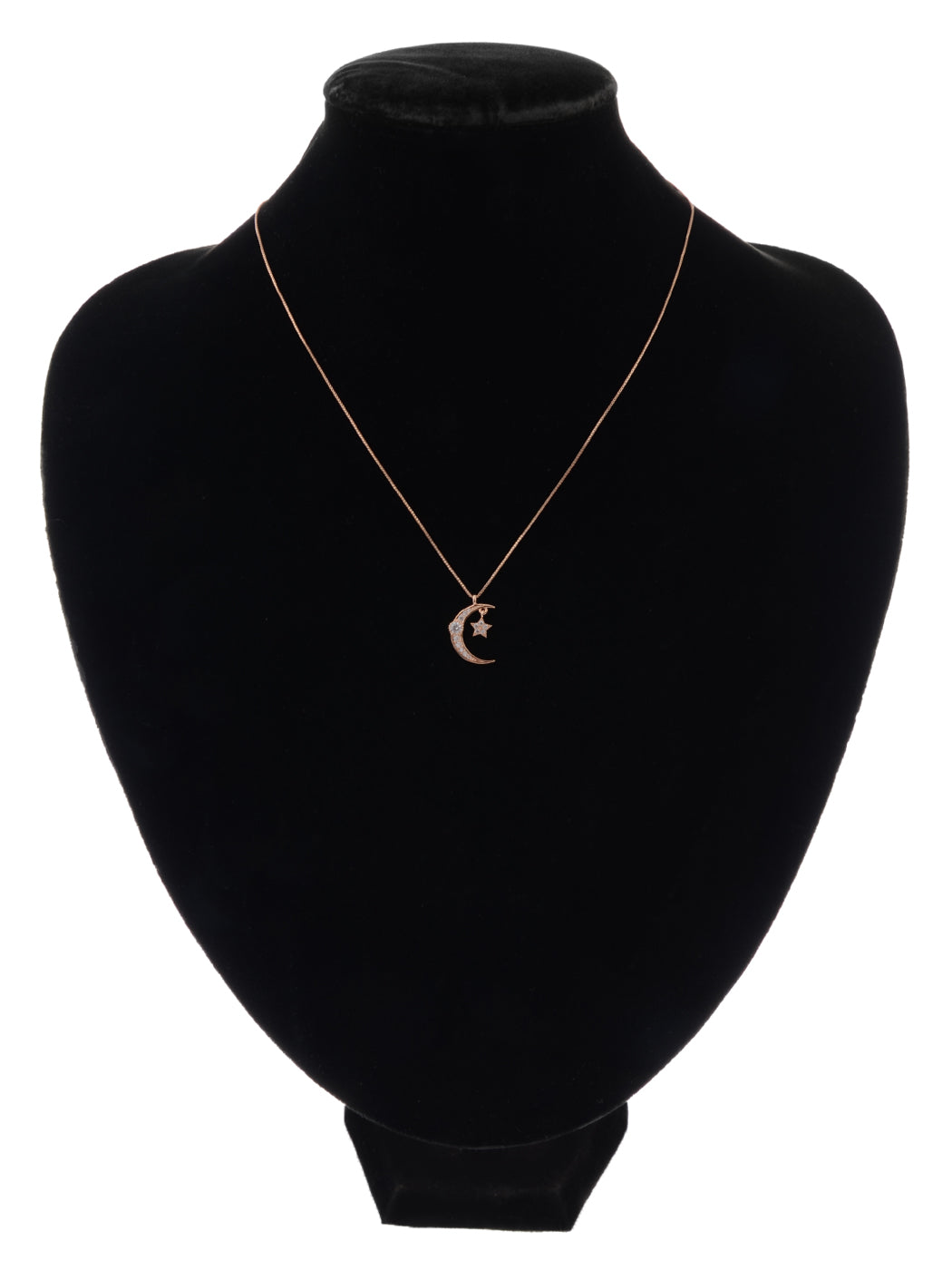 14K Gold Plated Cubic Zirconia Crescent Moon & Star Necklace