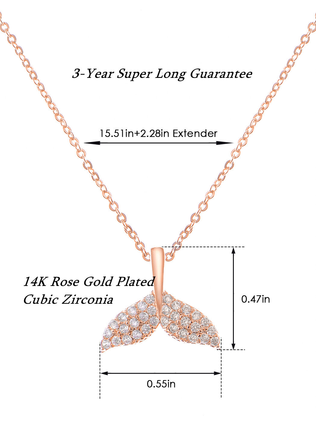 14K Gold Plated Cubic Zirconia Crystals Mermaid Tail Necklace