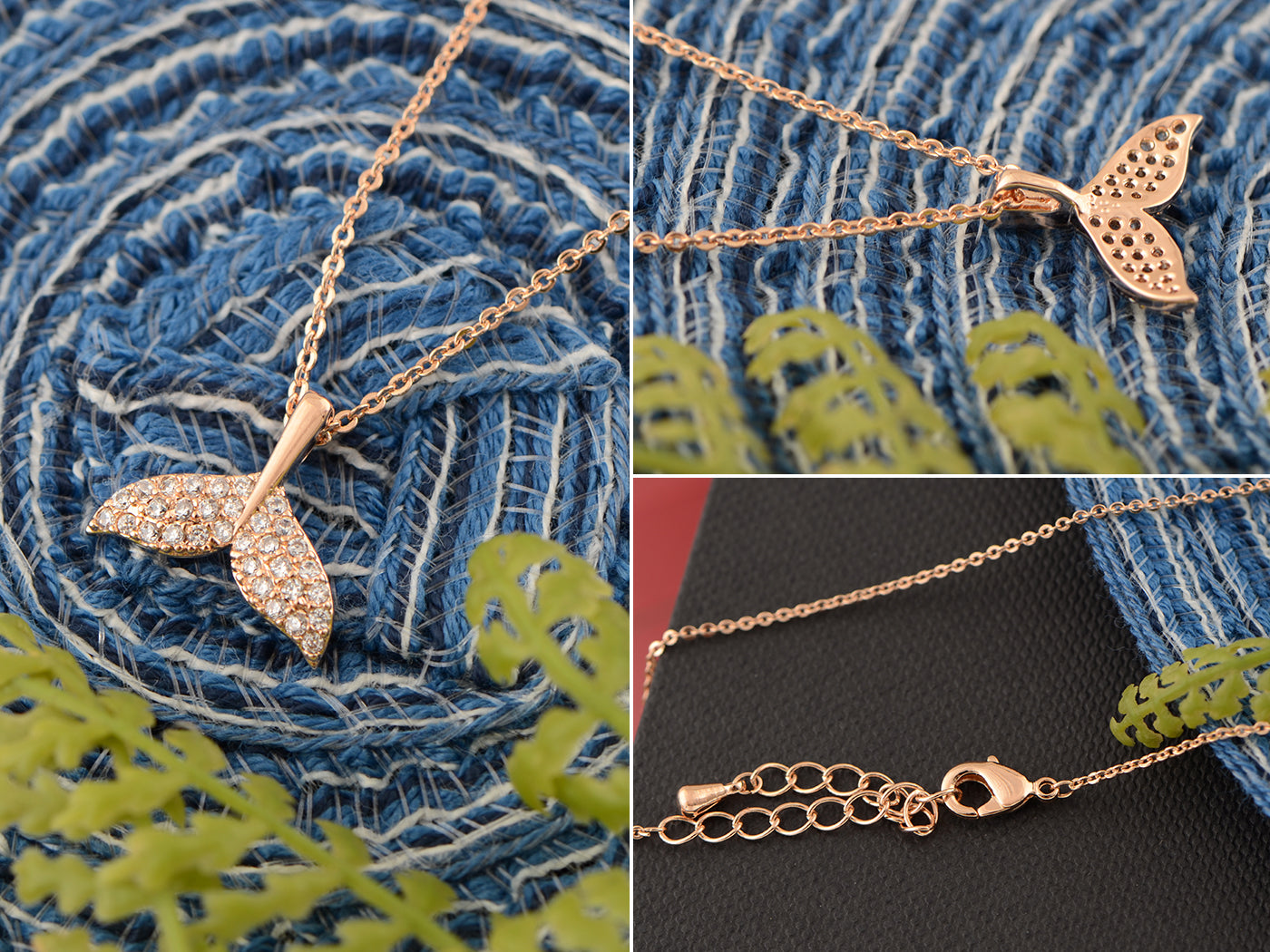 14K Gold Plated Cubic Zirconia Crystals Mermaid Tail Necklace