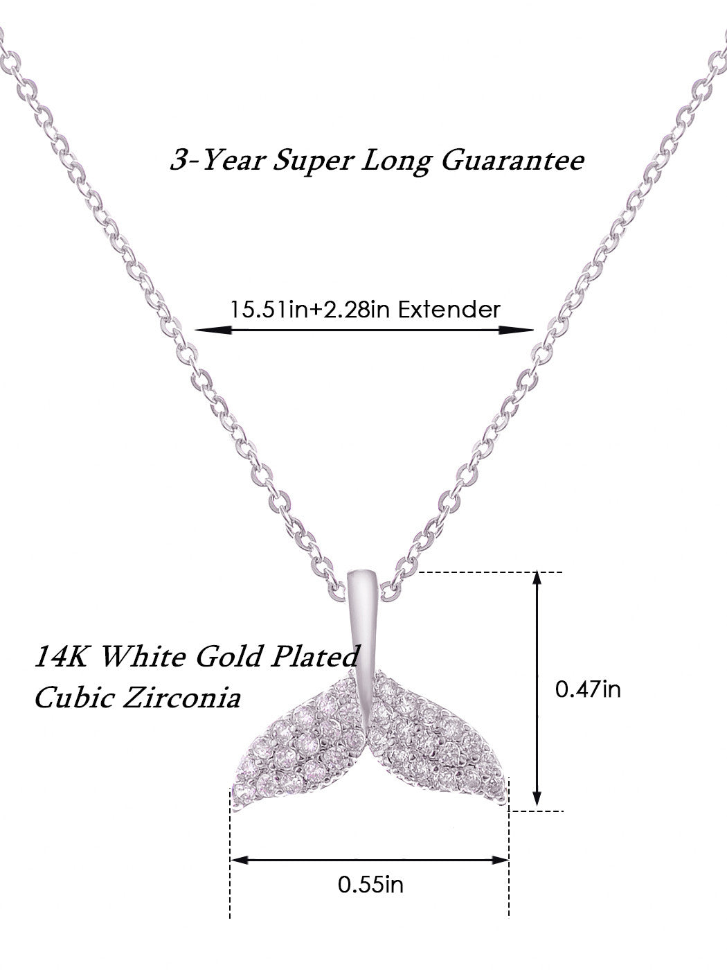 14K Gold Plated Cubic Zirconia Crystals Mermaid Tail Necklace