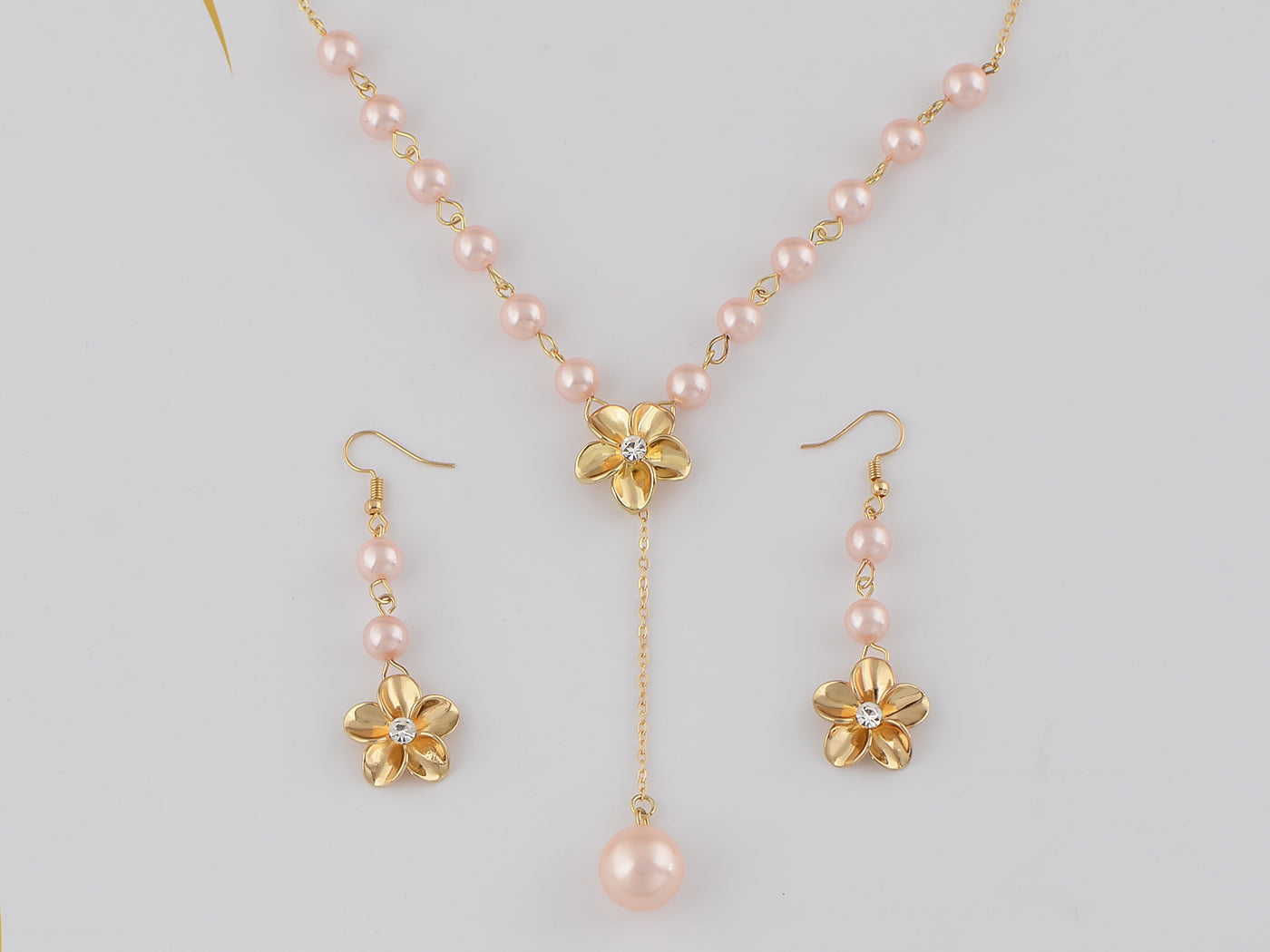 Pink Purple Hawaiian Flower Necklace Earrings Set