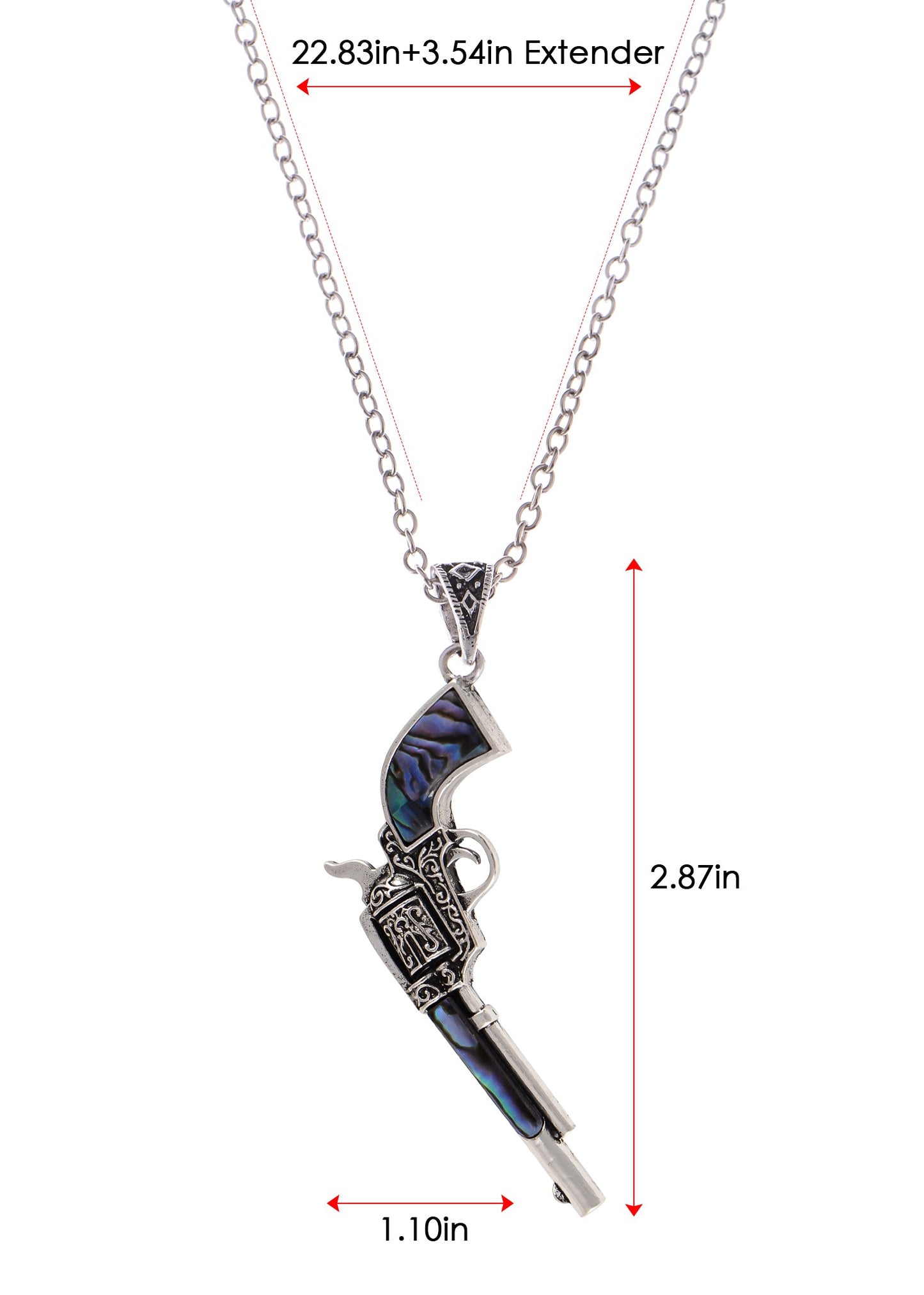 Alilang Antiqued Silvery Tone Abalone Shell Revolver Pistol Gun Pendant Necklace for Women Men